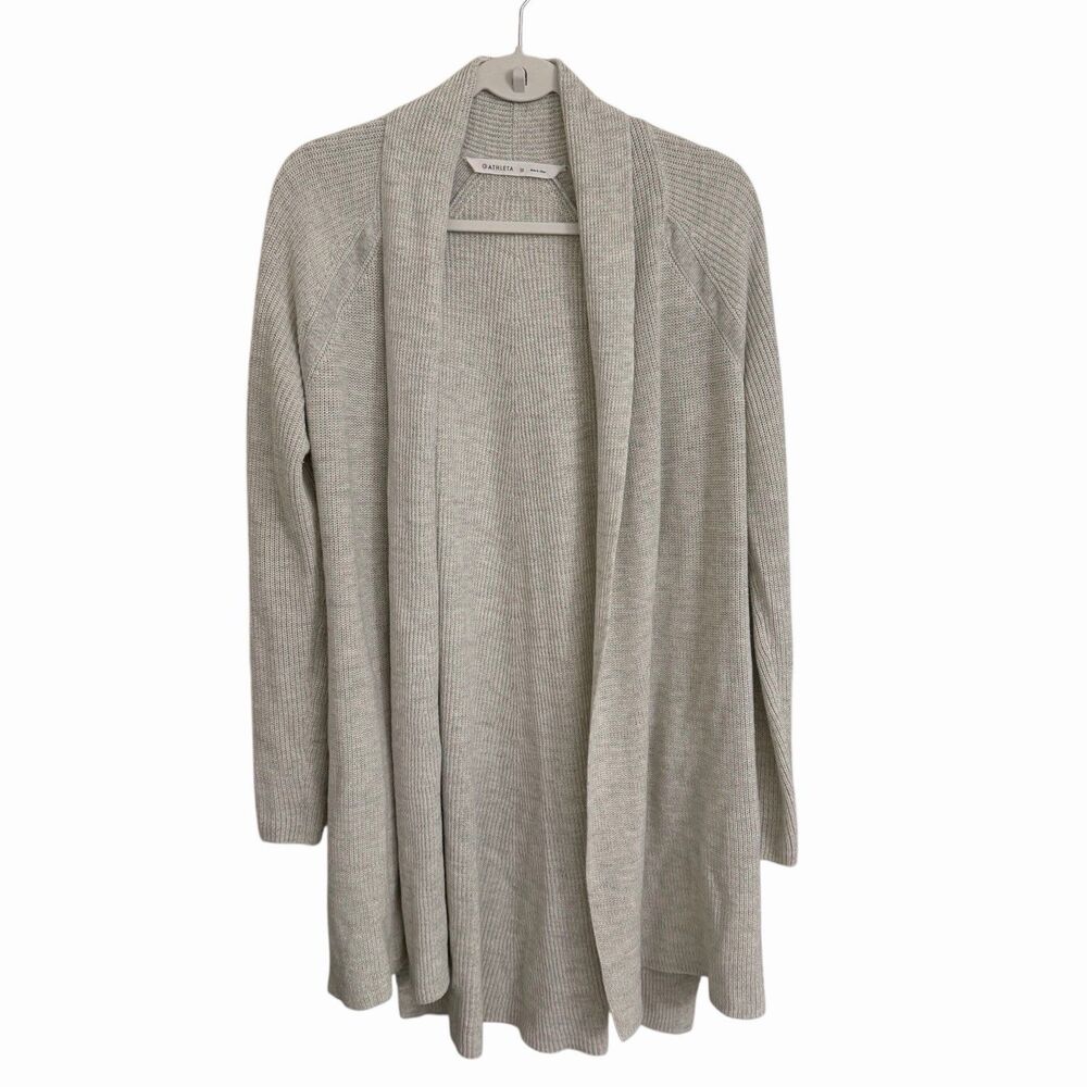 Athleta Horizon Wrap Cardigan Womens Medium Light Gray Linen Duster Sweater